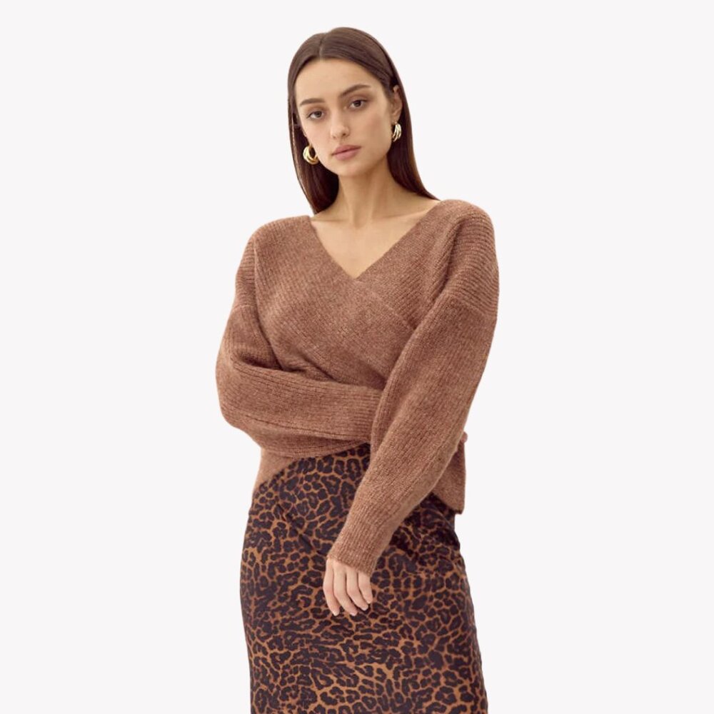 Greylin Charliette Crossover Sweater Minimalist Earthy Cozy Lounge Winter Fall